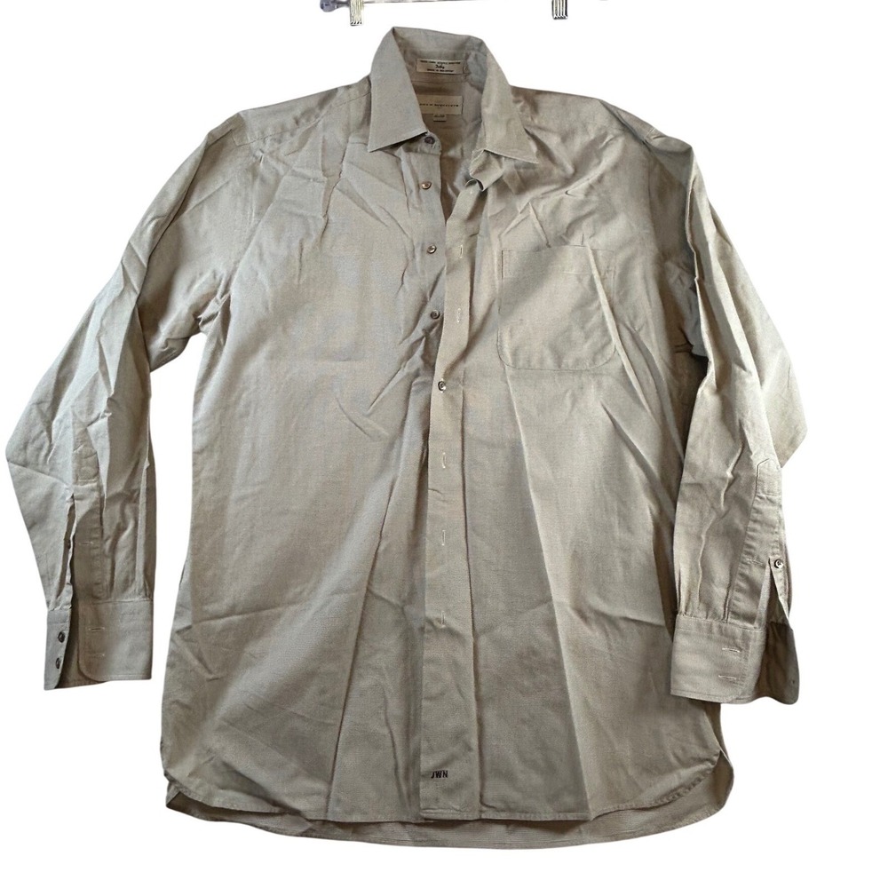 John W. Nordstrom Mens Tan Dobby Long Staple‎ Cotton Dress Shirt 15.5 35